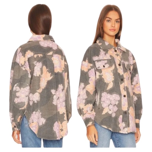 NWT Free People Size Small Printed Ruby Jacket in Charcoal Floral Oversized Gray - Picture 2 of 10